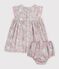 Robe b&eacute;b&eacute; en coton manches courtes et son bloomer imprim&eacute;s fleurs bleu/multicouleur