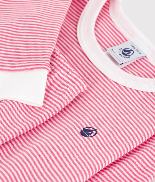 Pyjama enfant en coton tr&egrave;s ajust&eacute; &agrave; rayures rose/blanc