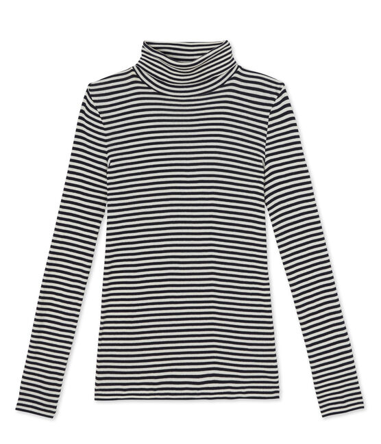 Sous pull femme rayé en coton ultra light bleu SMOKING/beige COQUILLE