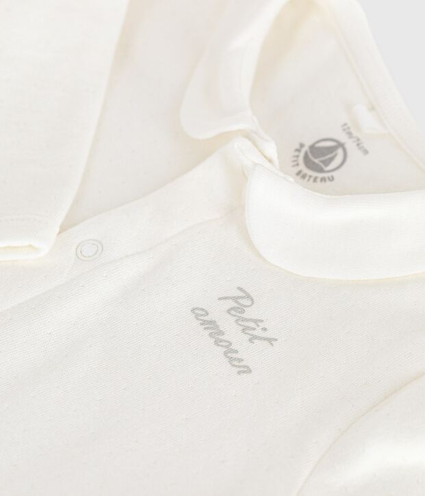 Pyjama b&eacute;b&eacute; en tubique &agrave; col uni blanc