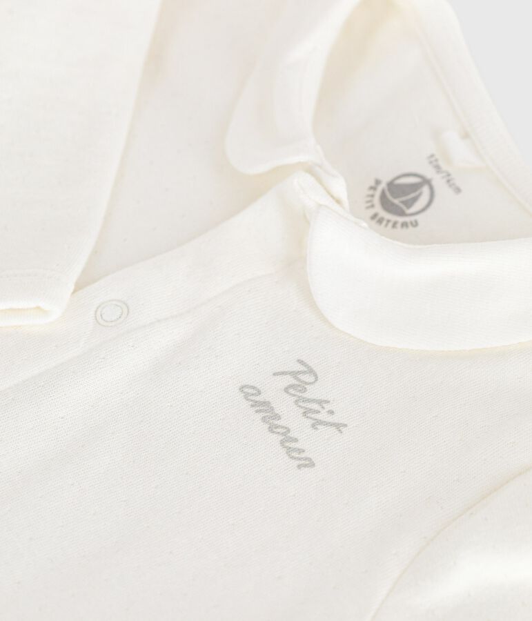 Pyjama b&eacute;b&eacute; en tubique &agrave; col uni blanc MARSHMALLOW