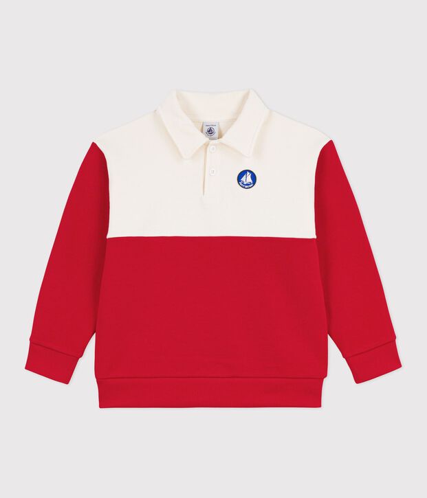Sweatshirt esprit polo enfant en coton rouge/rouge
