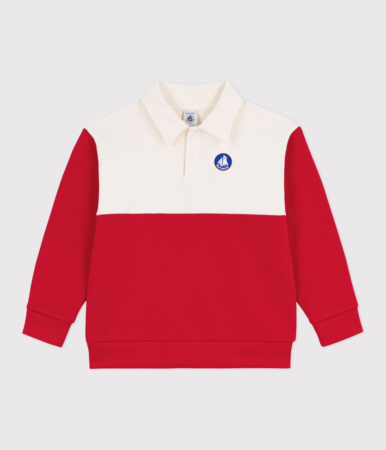 Sweatshirt esprit polo enfant en coton rouge MILK/ POMPIER