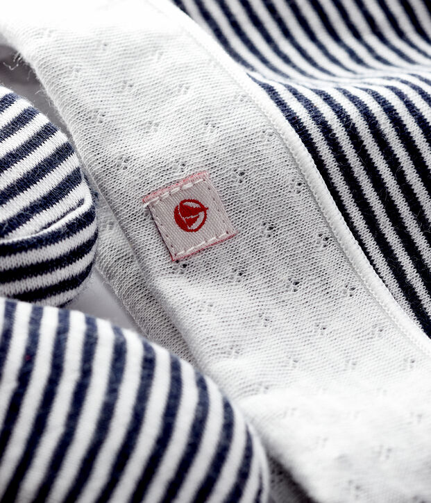 Lot bonnet naissance et chaussons &agrave; rayures b&eacute;b&eacute; en tubique multicouleur