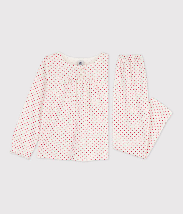 Pyjama &eacute;toile petite fille &agrave; l'imprim&eacute; en coton blanc/rouge