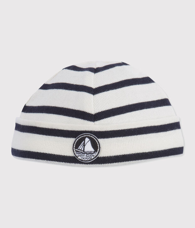 Bonnet iconique b&eacute;b&eacute; gar&ccedil;on blanc/bleu