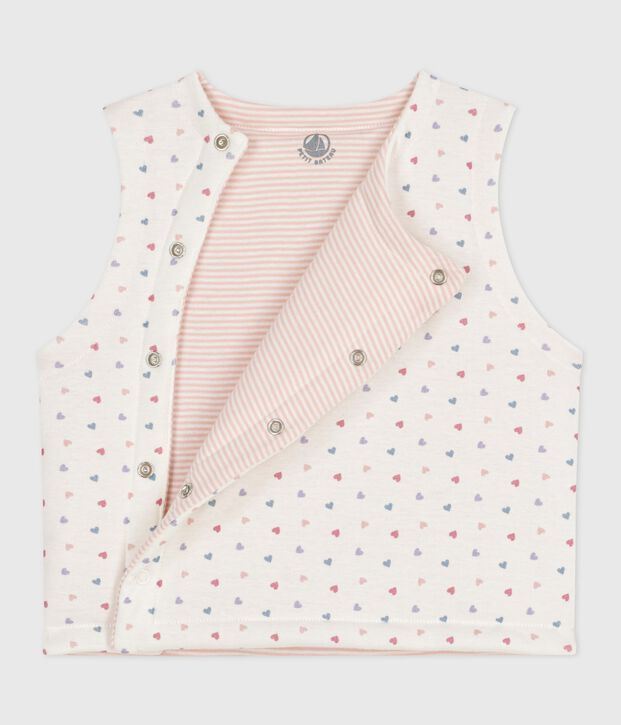 Gilet sans manche r&eacute;versible b&eacute;b&eacute; en coton imprim&eacute; blanc/multicouleur