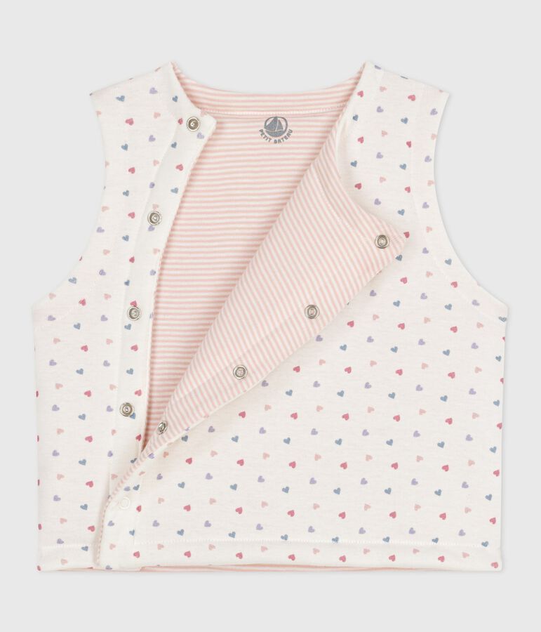 Gilet sans manche r&eacute;versible b&eacute;b&eacute; en coton imprim&eacute; blanc MARSHMALLOW/blanc MULTICO