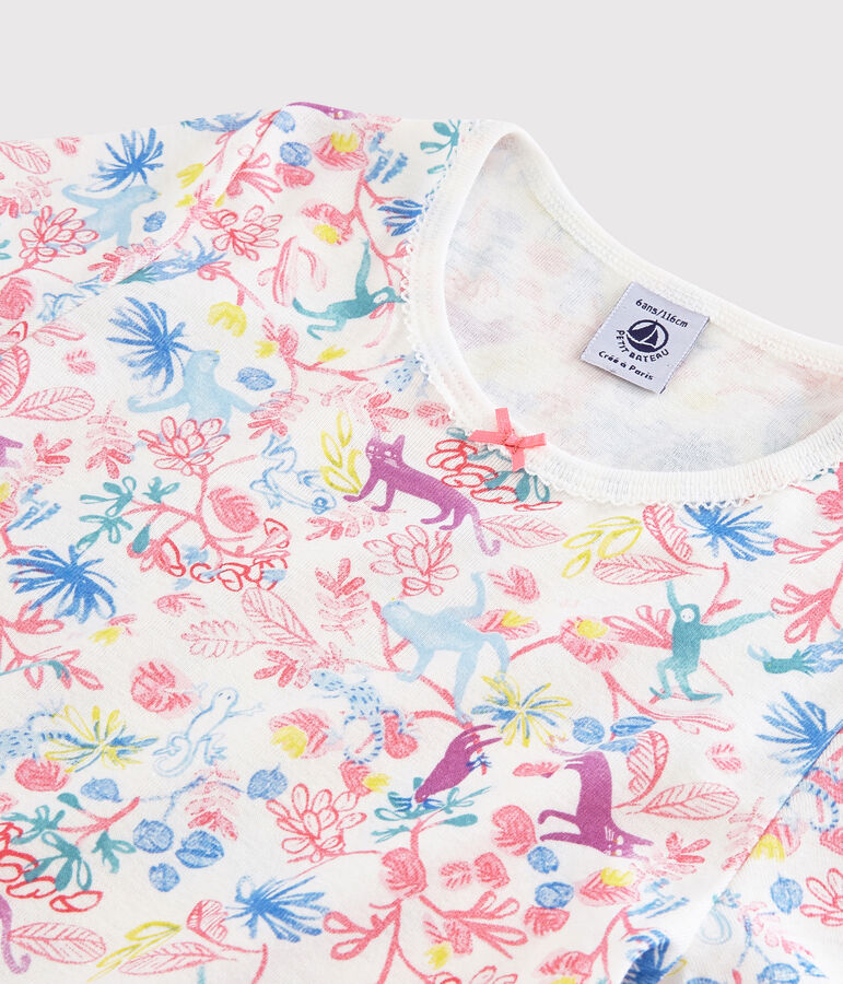 Chemise de nuit imprim&eacute; jungle petite fille en coton blanc/multicouleur