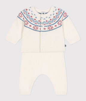 Ensemble 2 pièces bébé cardigan jacquard en tricot blanc MARSHMALLOW/rose CHARME