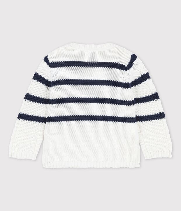 Pull en tricot torsad&eacute; b&eacute;b&eacute; blanc/bleu
