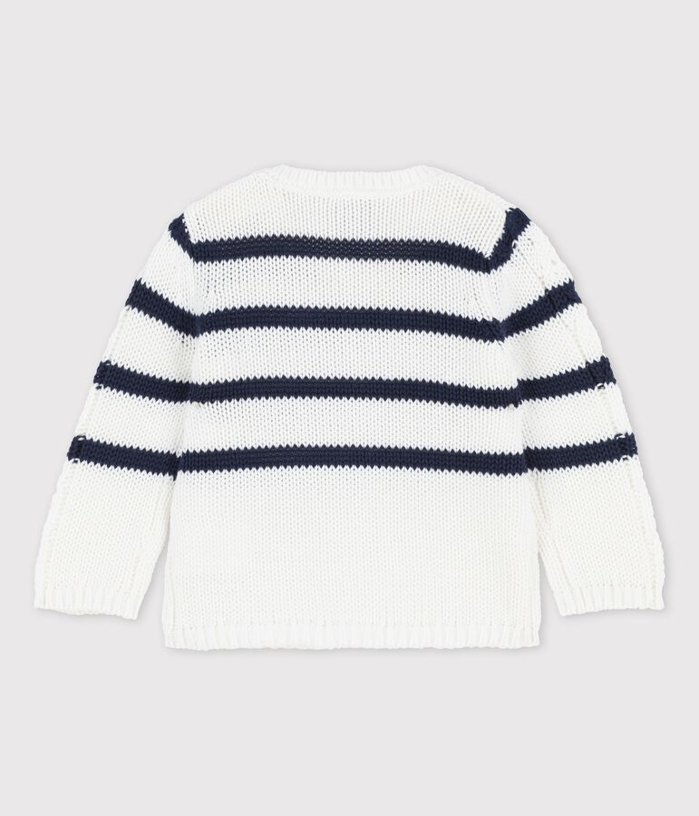 Pull en tricot torsad&eacute; b&eacute;b&eacute; blanc MARSHMALLOW/bleu SMOKING
