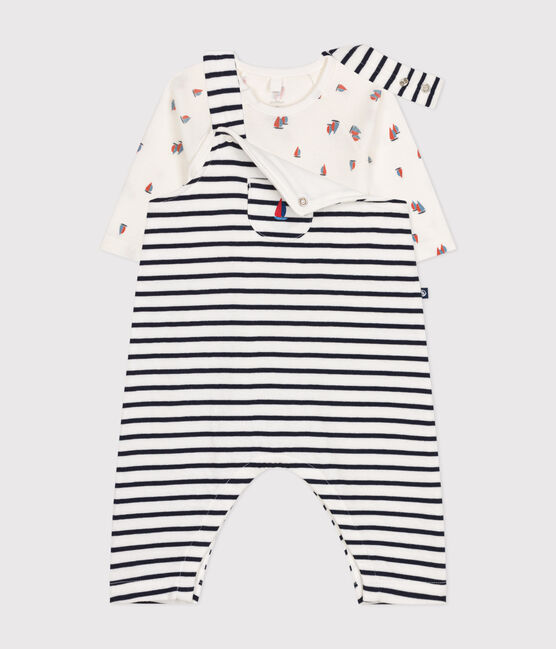 Ensemble salopette et body en coton bébé blanc MARSHMALLOW/bleu SMOKING