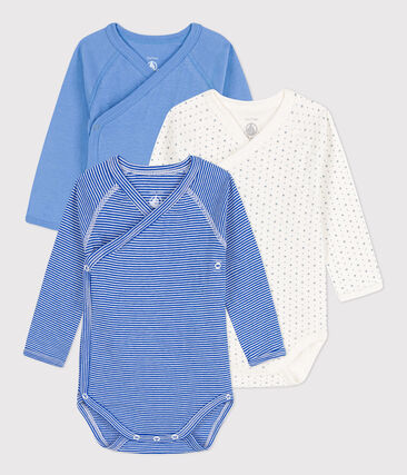 PETIT BATEAU - Lot de 3 bodies croisés manches longues imprimés en coton