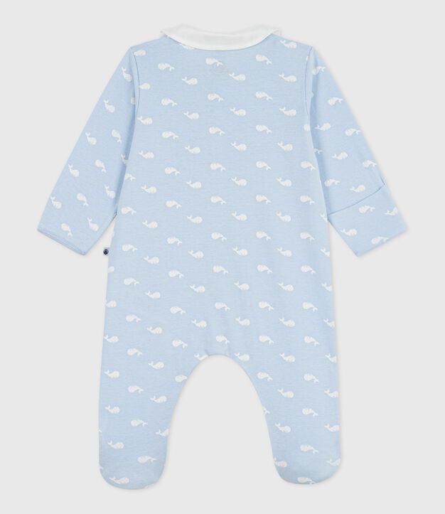 Pyjama b&eacute;b&eacute; en coton &agrave; col imprim&eacute; baleine bleu/blanc