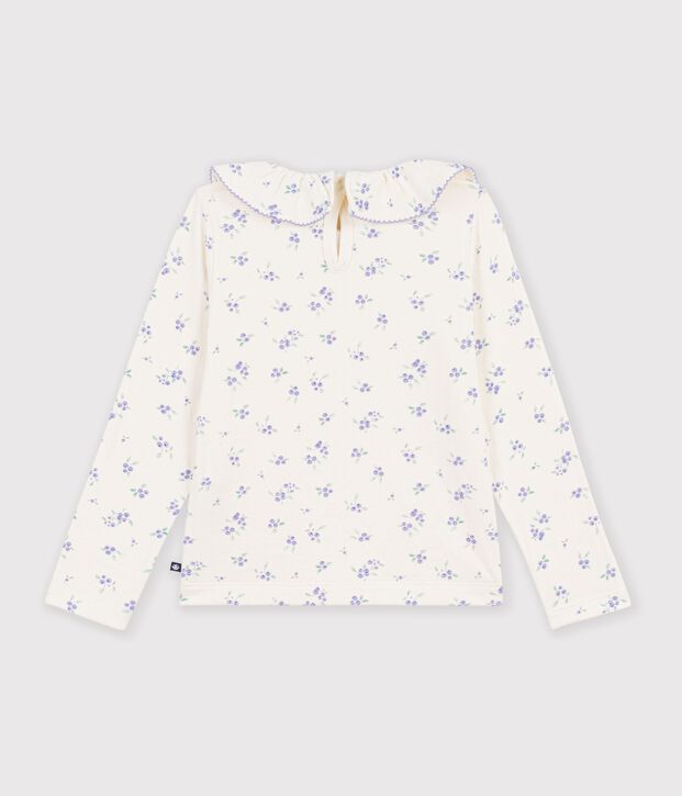 Tee-shirt &agrave; col enfant manches longues &agrave; fleurs &eacute;cru/multicouleur