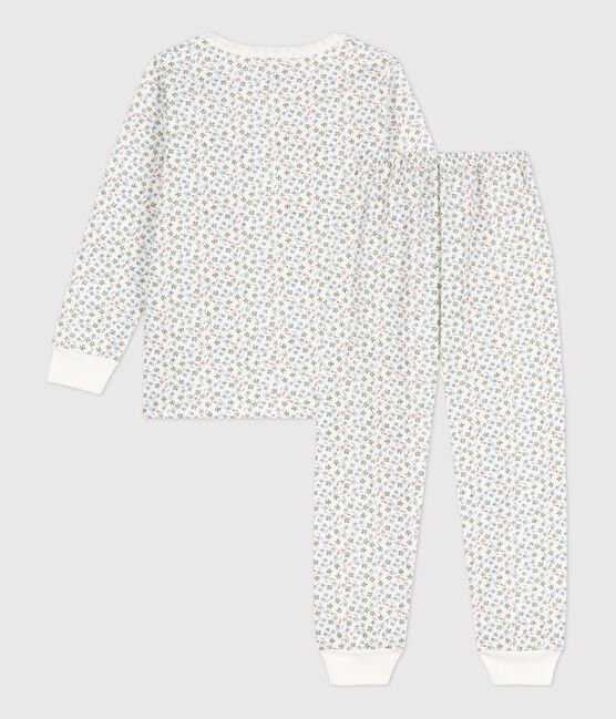 Pyjama fleur petite fille en molleton blanc MARSHMALLOW/blanc MULTICO