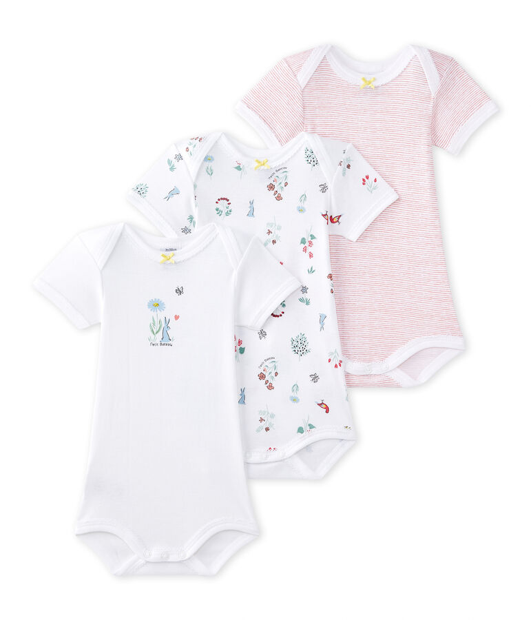 Lot de 3 bodies b&eacute;b&eacute; fille manches courtes blanc