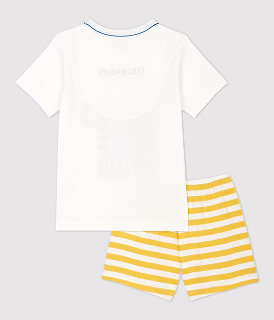 Pyjacourt motif panthère petit garçon en coton blanc MARSHMALLOW/jaune OCRE