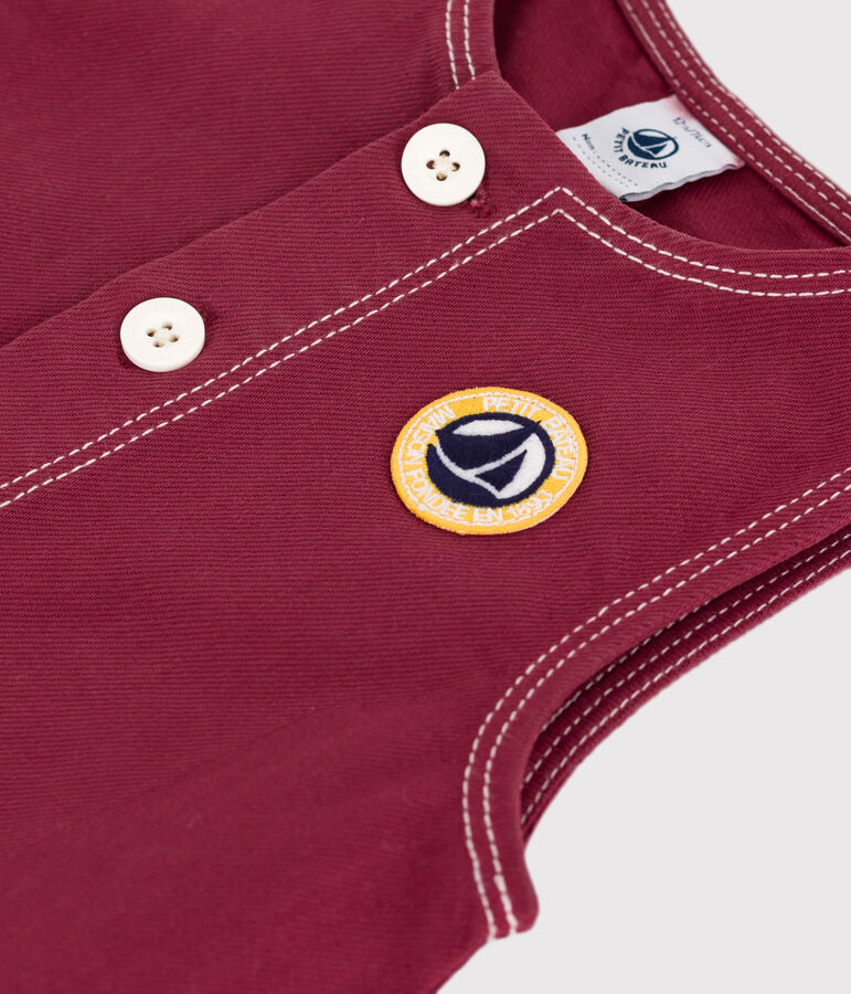 Combinaison longue b&eacute;b&eacute; en denim uni rouge AMARANTE