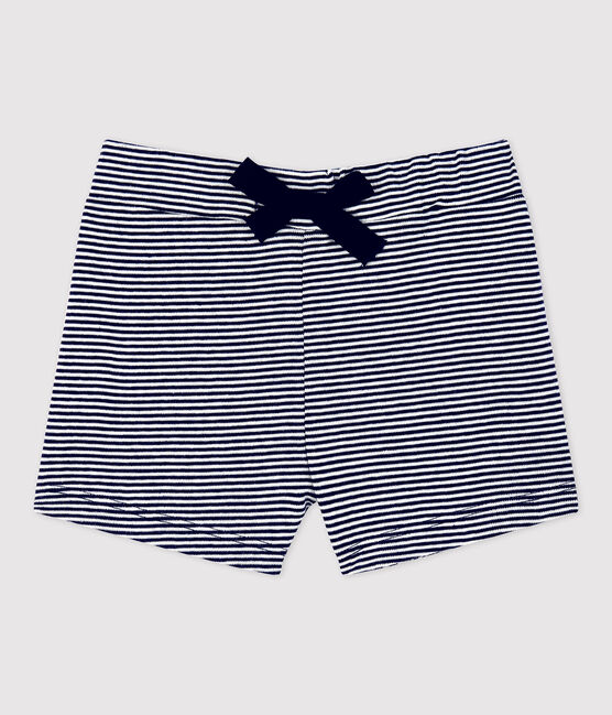 Short rayé milleraies en coton bio bébé bleu SMOKING/blanc MARSHMALLOW