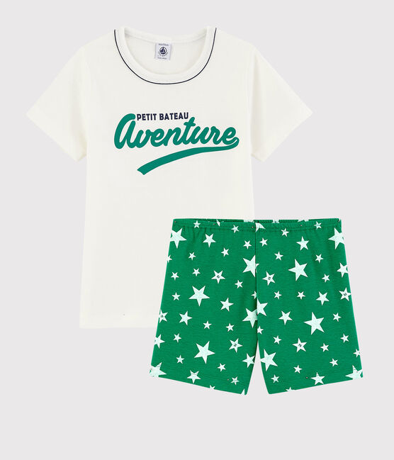 Pyjacourt vert à étoiles petit garçon en coton blanc MARSHMALLOW/vert GAZON