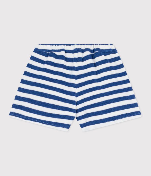 Short enfant en coton &agrave; rayures bleu/blanc