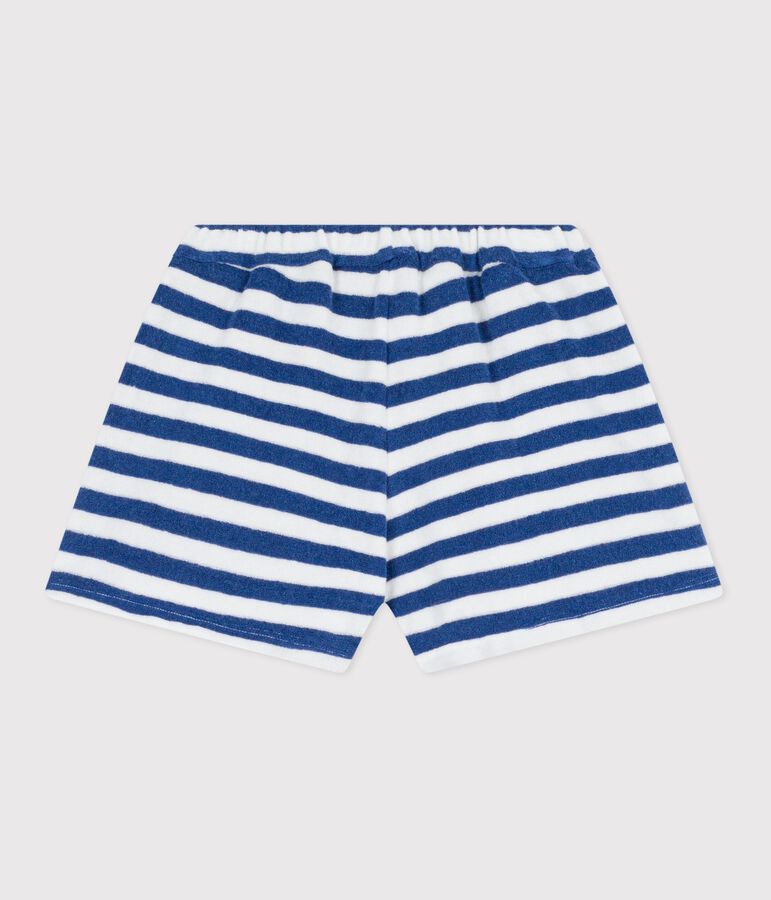 Short enfant en coton &agrave; rayures bleu/blanc