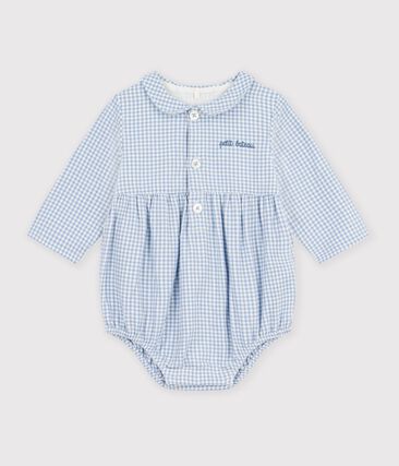 Combinaison courte bébé en coton, à col imprimé vichy