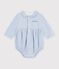 Combinaison courte b&eacute;b&eacute; en coton, &agrave; col imprim&eacute; vichy bleu/blanc
