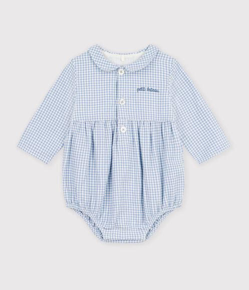 COMBINAISON COURTE BÉBÉ EN COTON, À COL IMPRIMÉ VICHY