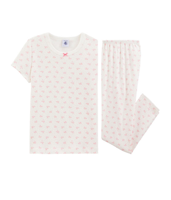 Pyjama fleurs petite fille en côte blanc MARSHMALLOW/rose GRETEL