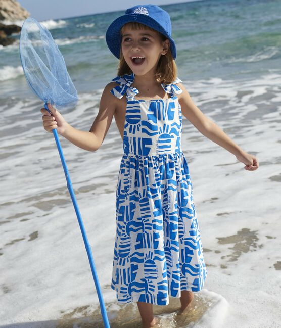 Robe longue à bretelles enfant en coton imprimée bleu MARSHMALLOW/ PORCELANA