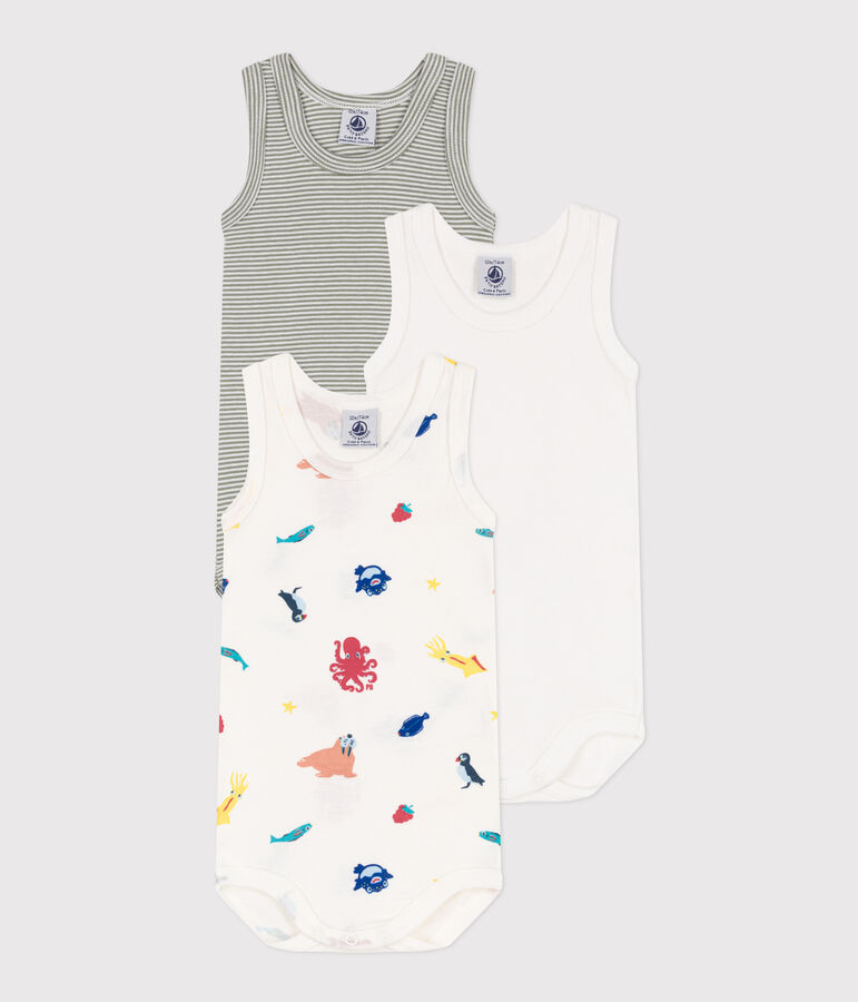 Lot de 3 bodies d&eacute;bardeurs animaux marins en coton multicouleur