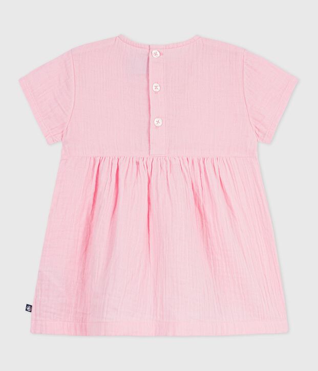Robe b&eacute;b&eacute; en coton manches courtes unie rose clair