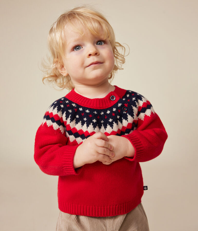Pull en tricot contenant de la laine b&eacute;b&eacute; rouge/multicouleur