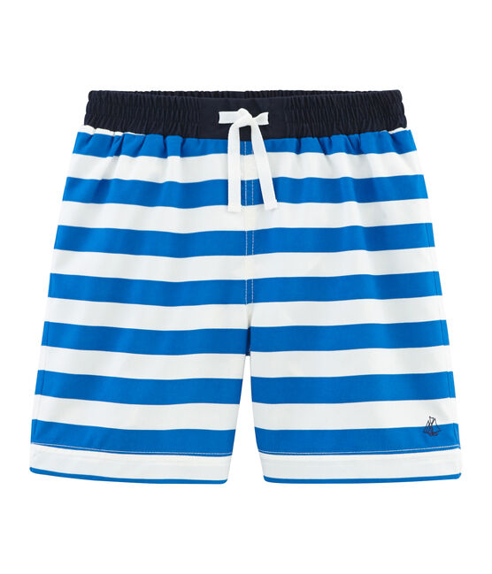 Short de plage enfant garçon bleu RIYADH/blanc MARSHMALLOW