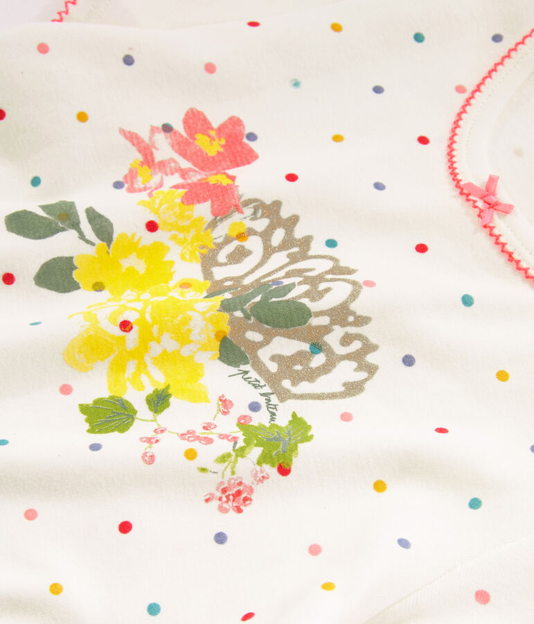 Chemise de nuit petite fille en c&ocirc;te blanc/multicouleur