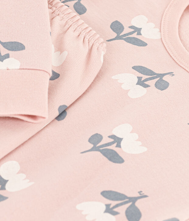 Pyjama tulipes en molleton petite fille rose/multicouleur