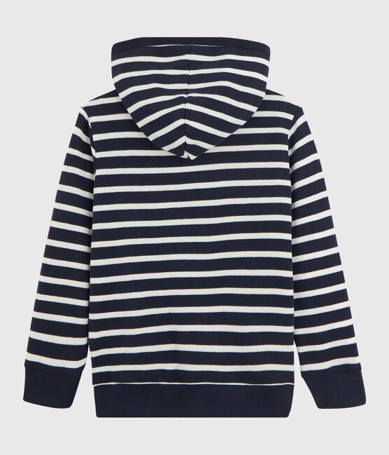Sweatshirt à capuche enfant garçon blanc MARSHMALLOW/bleu SMOKING