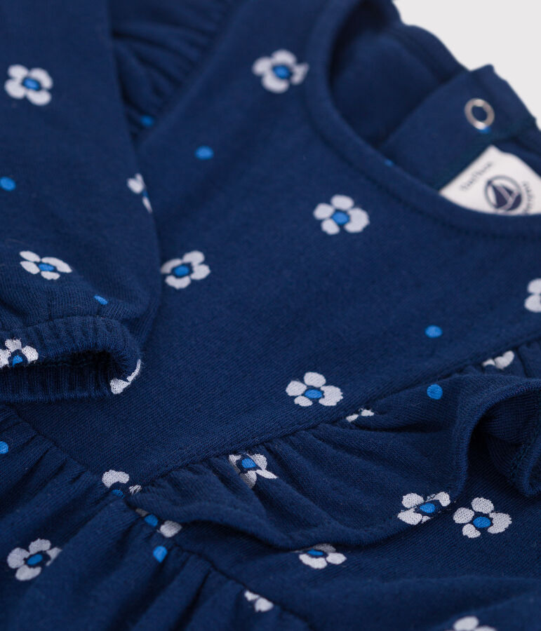 Robe b&eacute;b&eacute; en coton manches longues , imprim&eacute;e &agrave; fleurs bleu MEDIEVAL/blanc MULTICO
