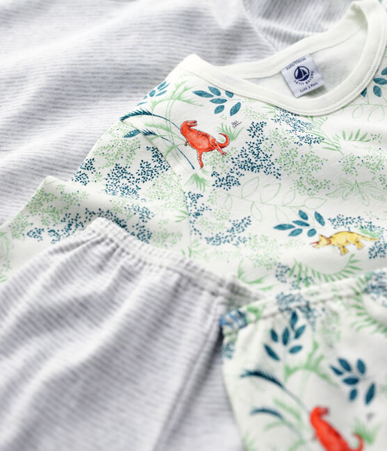Lot de 2 pyjamas en milleraies et imprimé dinosaures petit garçon en coton variante 1