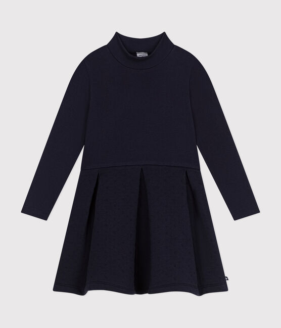 Robe manches longues unie enfant fille bleu SMOKING