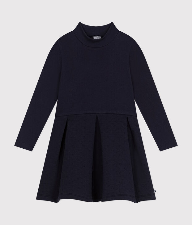 Robe manches longues unie enfant fille bleu marine