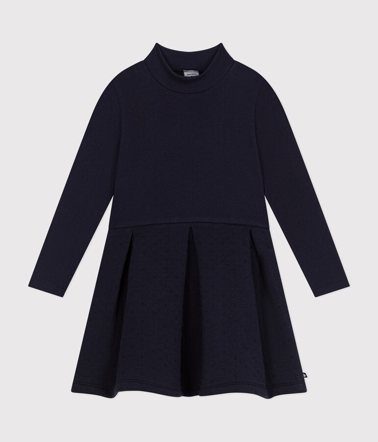 Robe manches longues unie enfant fille bleu