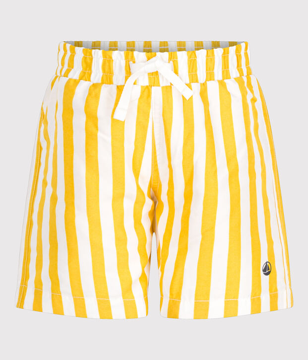 Short de bain ray&eacute; enfant gar&ccedil;on blanc/jaune