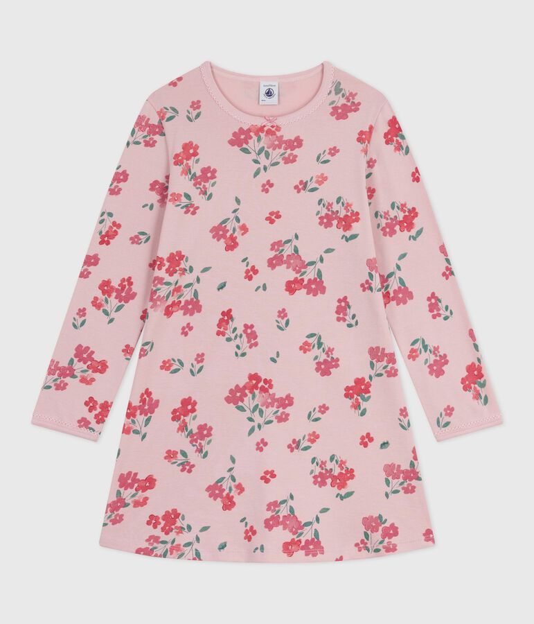 Chemise de nuit enfant en coton imprim&eacute; fleurs rose JOLI/blanc MULTICO