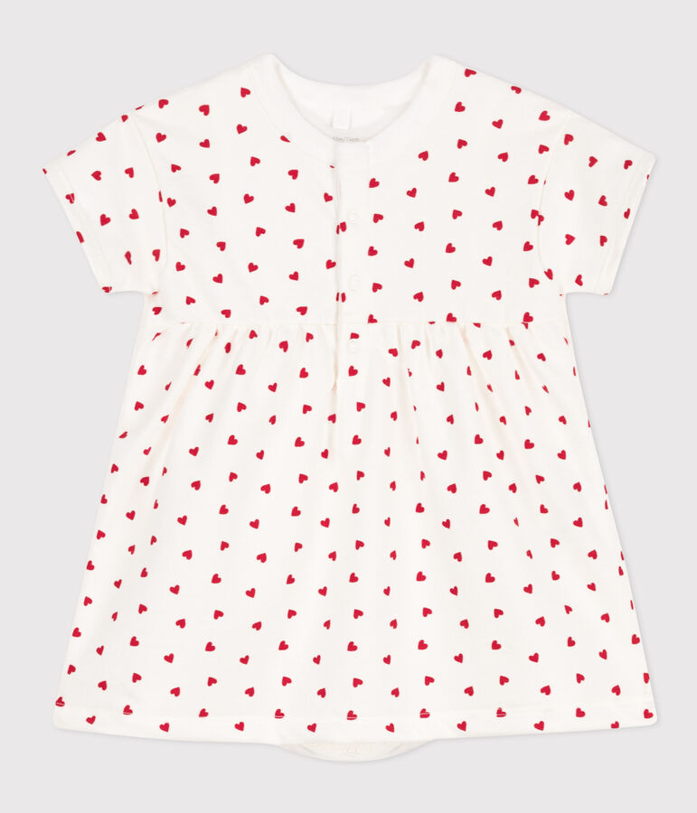 Robe en molleton b&eacute;b&eacute; avec body int&eacute;gr&eacute; blanc MARSHMALLOW/rouge PEPS
