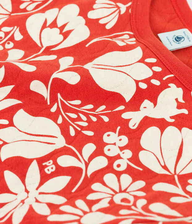 Sweatshirt imprim&eacute; en tubique matelass&eacute; enfant fille orange/&eacute;cru