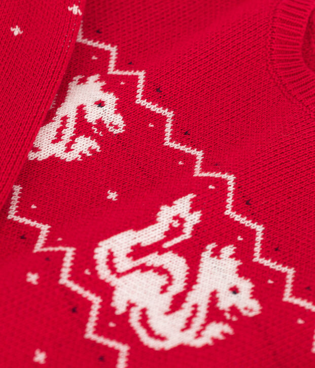Pull en laine et coton enfant gar&ccedil;on rouge/multicouleur